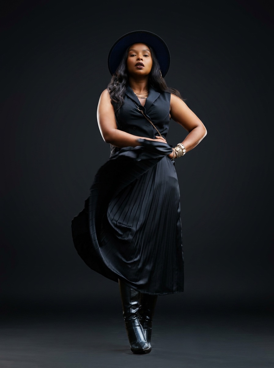 Onyx pleat silk midi